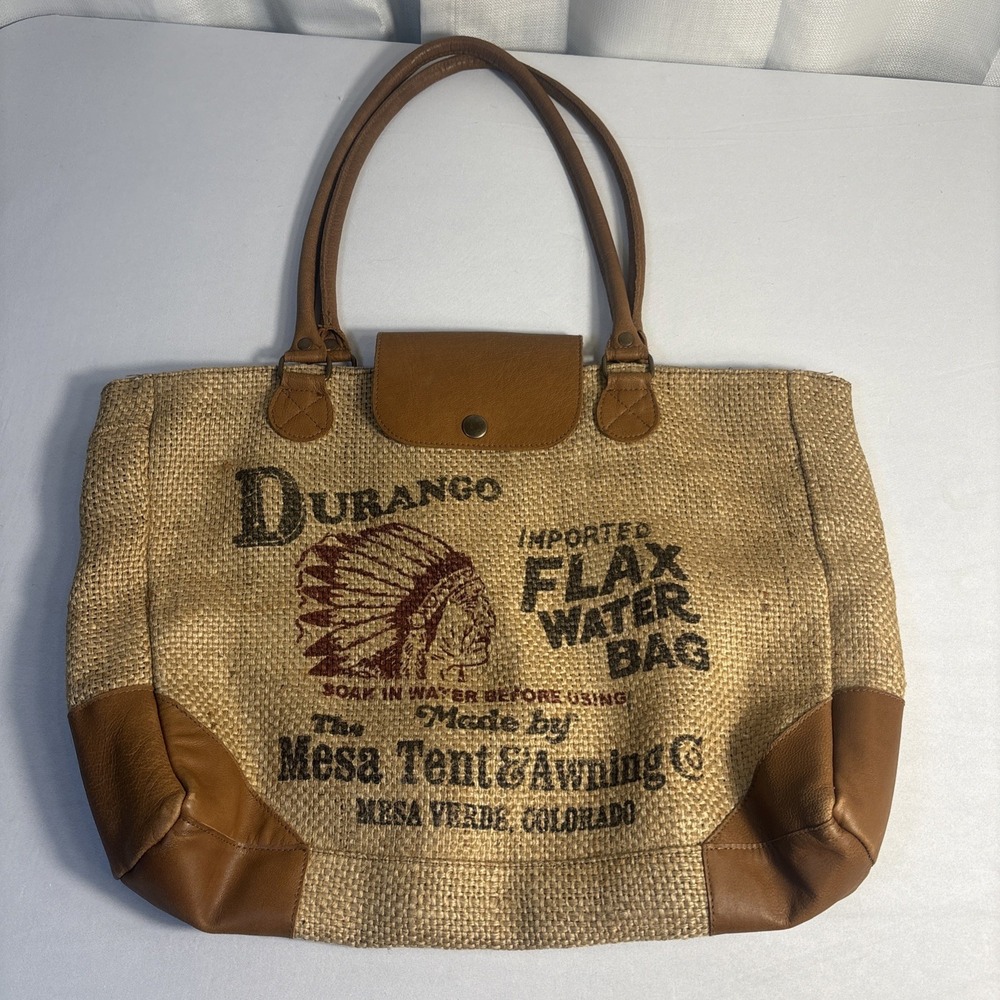 Backroads Durango Water Bag Purse Western Burlap Cowgirl Tote Leather Cotton Bag